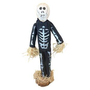 Vintage Style Corn Husk Scarecrow Skeleton Spooky Folk Art Figure Halloween